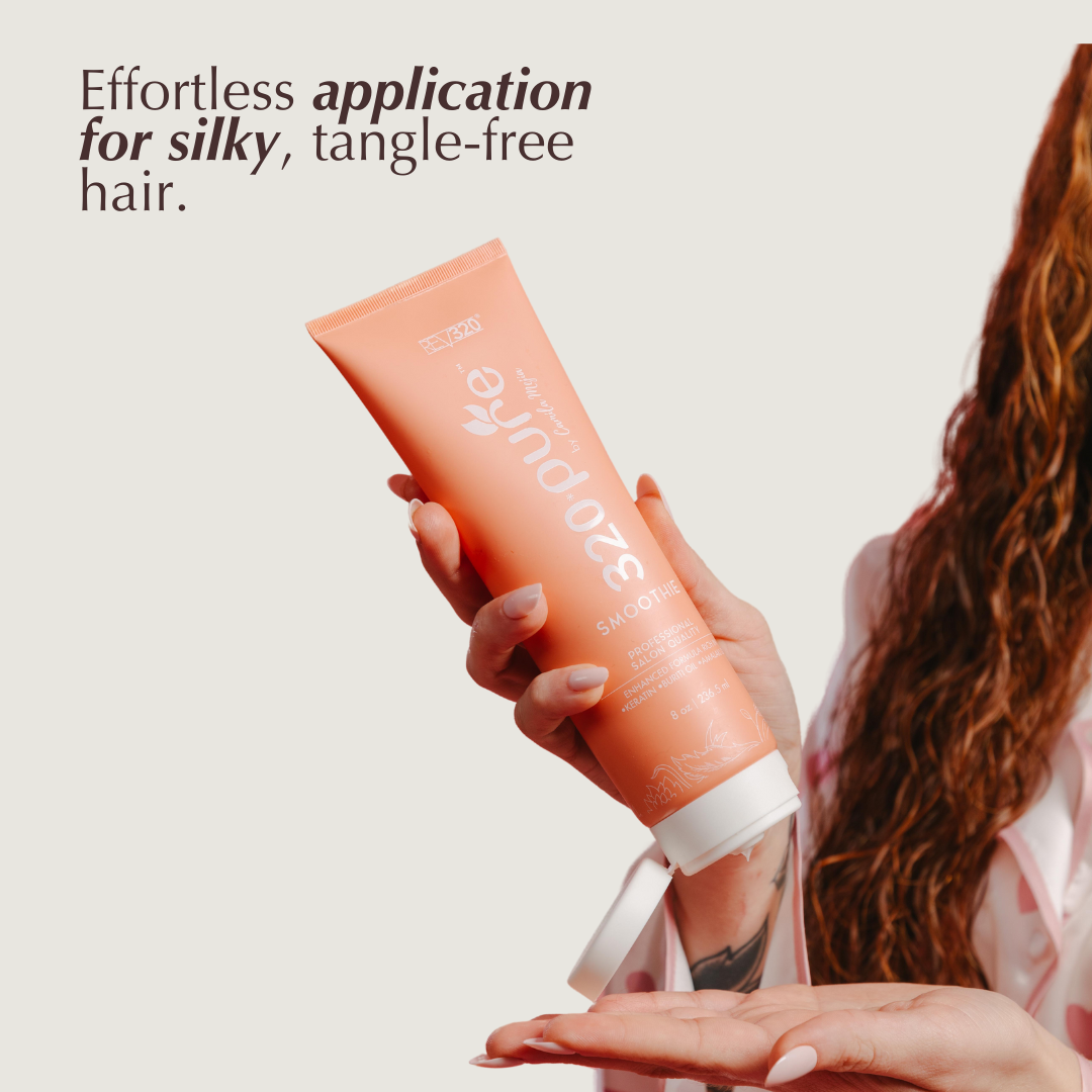 A women using 320 Pure leave-in conditioner for tangle-free hair