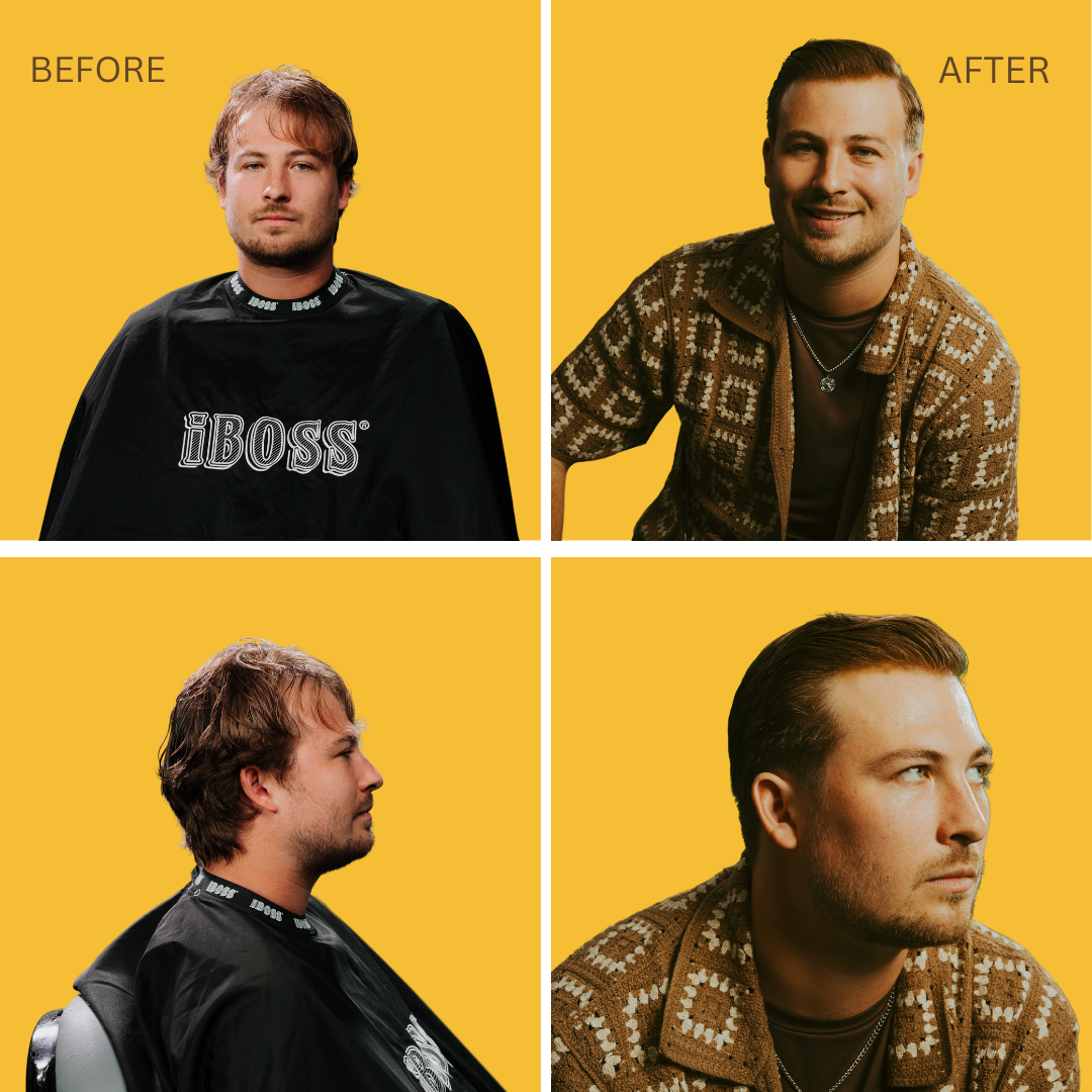 before and after of applying iboss hair gel