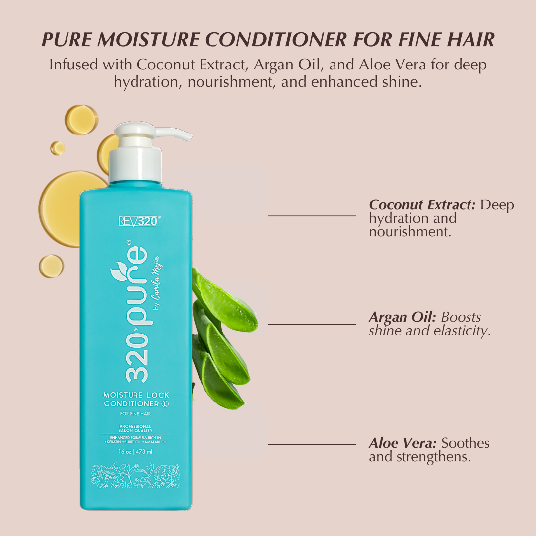 320 Pure moisture conditioner for fine hair banner and its ingredients