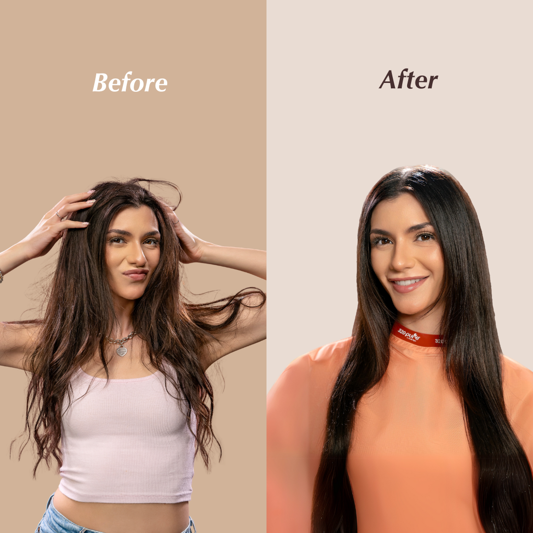 Before and after image of using 320 Pure lustre argan oil from REV-320