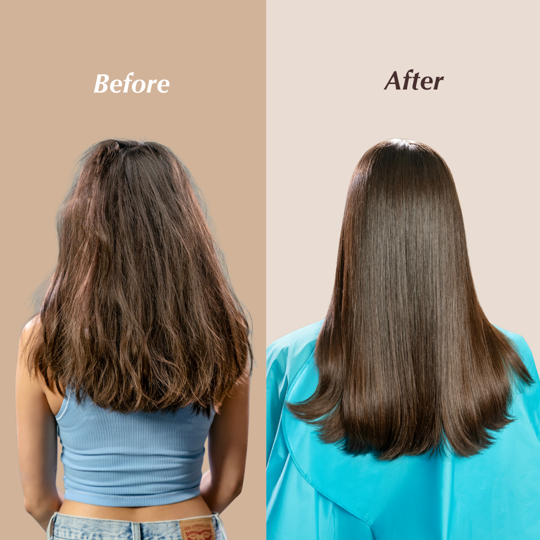 An image of before and after using leave in conditioner for fine hair
