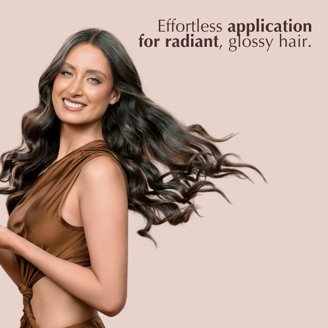 A happy lady promoting the advantages of using 320 Pure moisture conditioner for fine hair