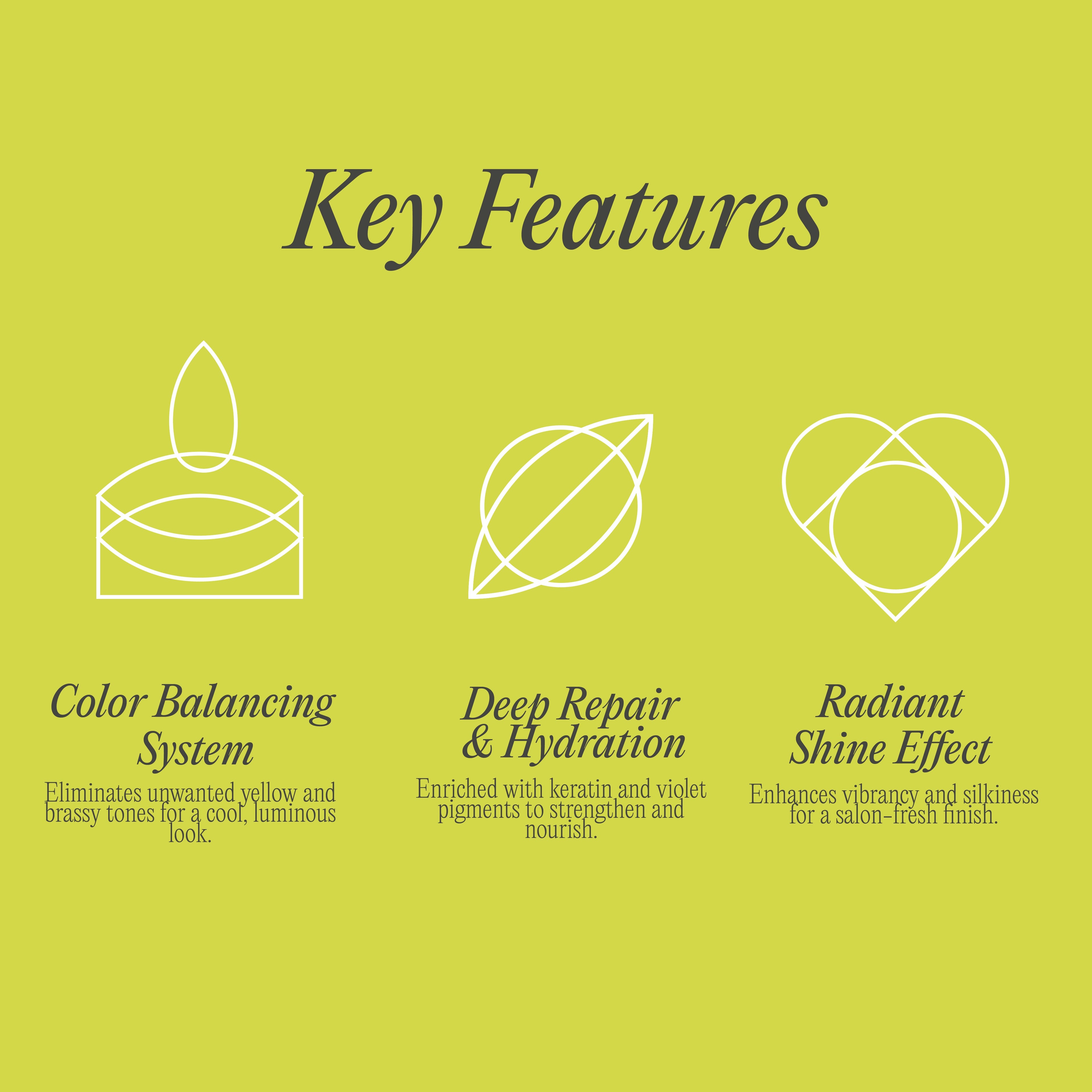 Product banner for the key features of Kpure purple rain shampoo