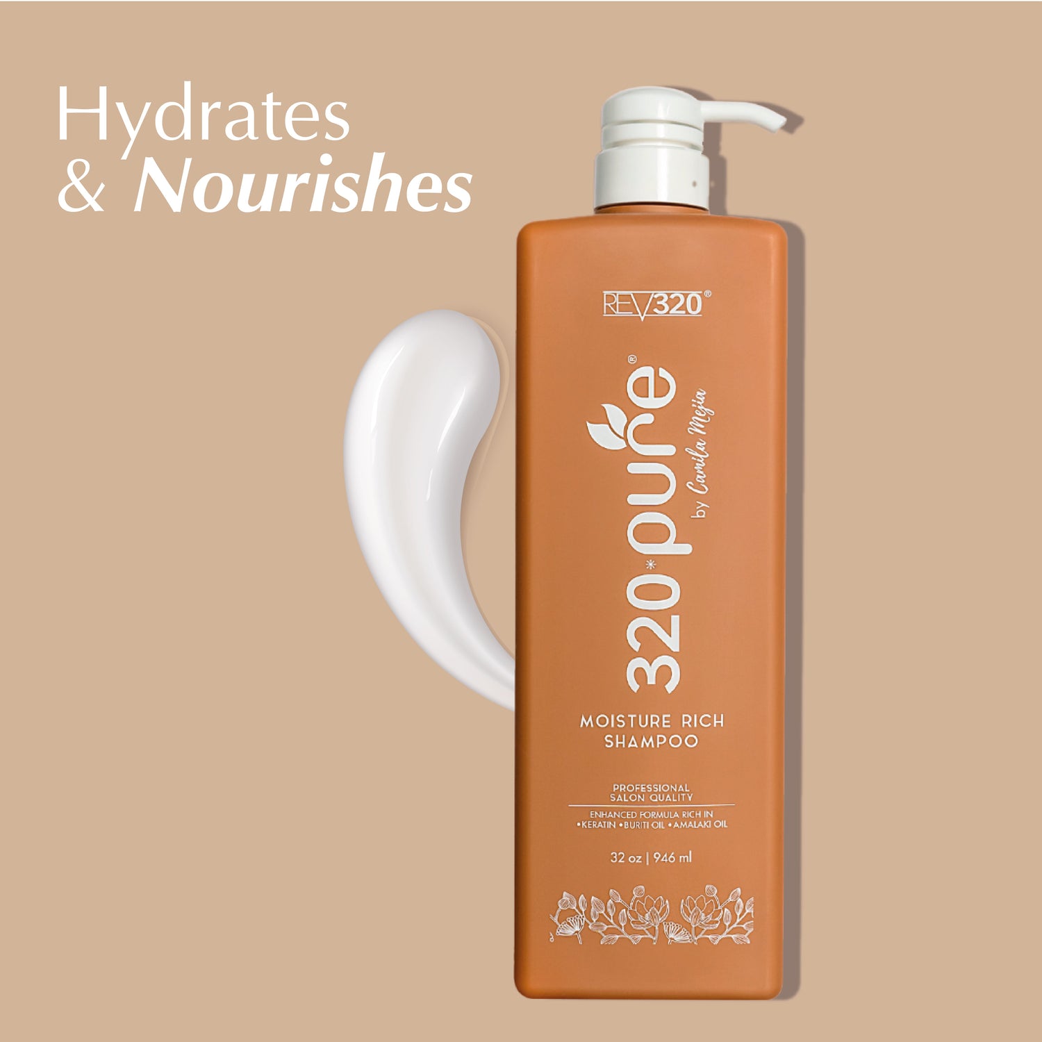 A product banner for 320 Pure moisture rich shampoo