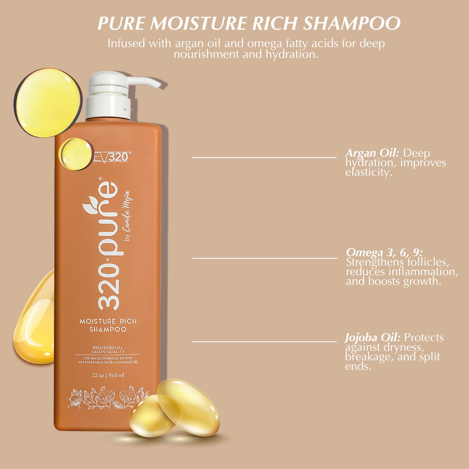 Moisture rich shampoo banner with ingredients