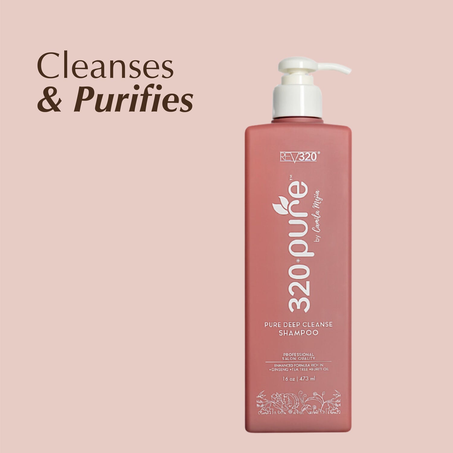 Product banner for 320 Pure deep cleanse shampoo from REV-320