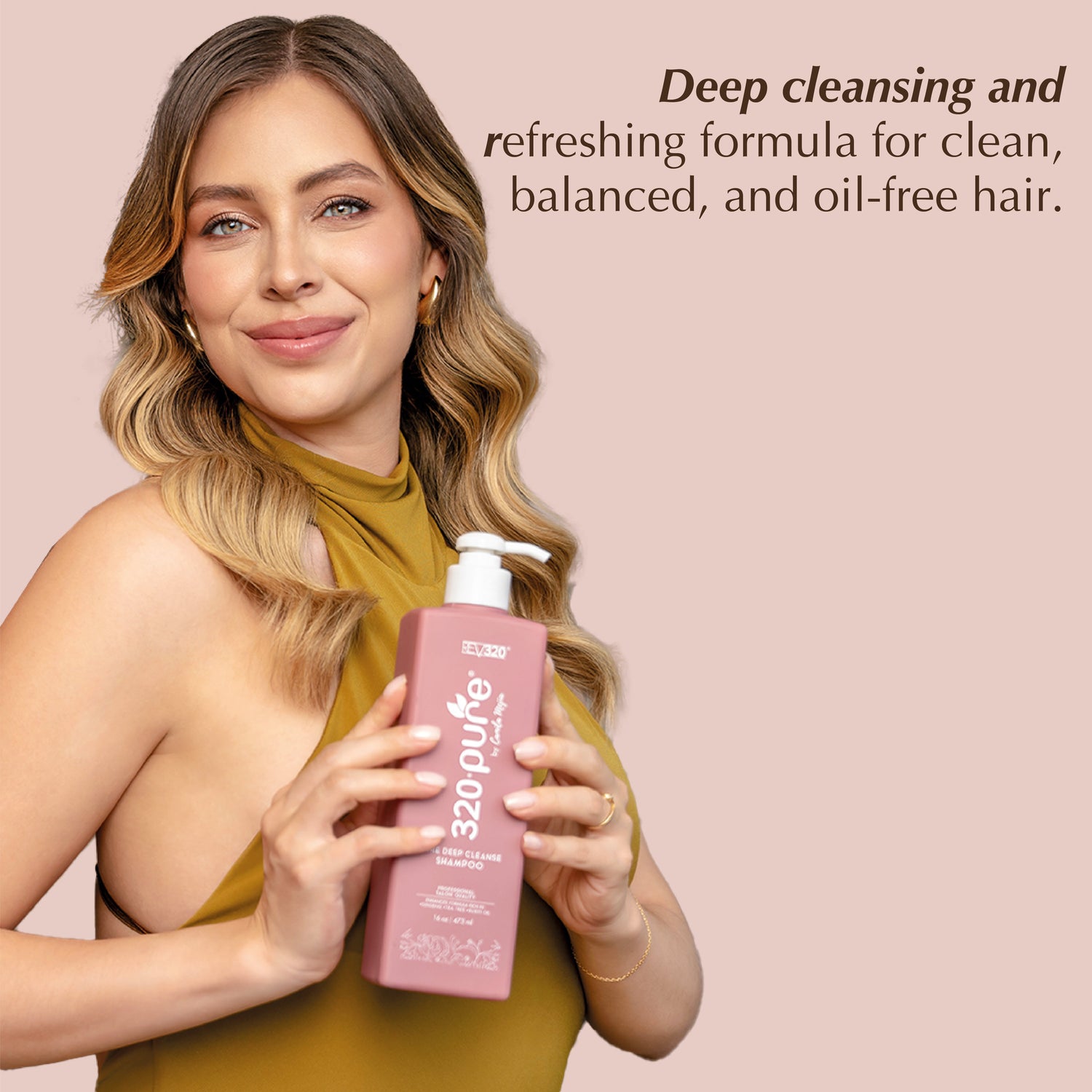 REV-320 product banner for 320 Pure deep cleanse shampoo for oil-free hair