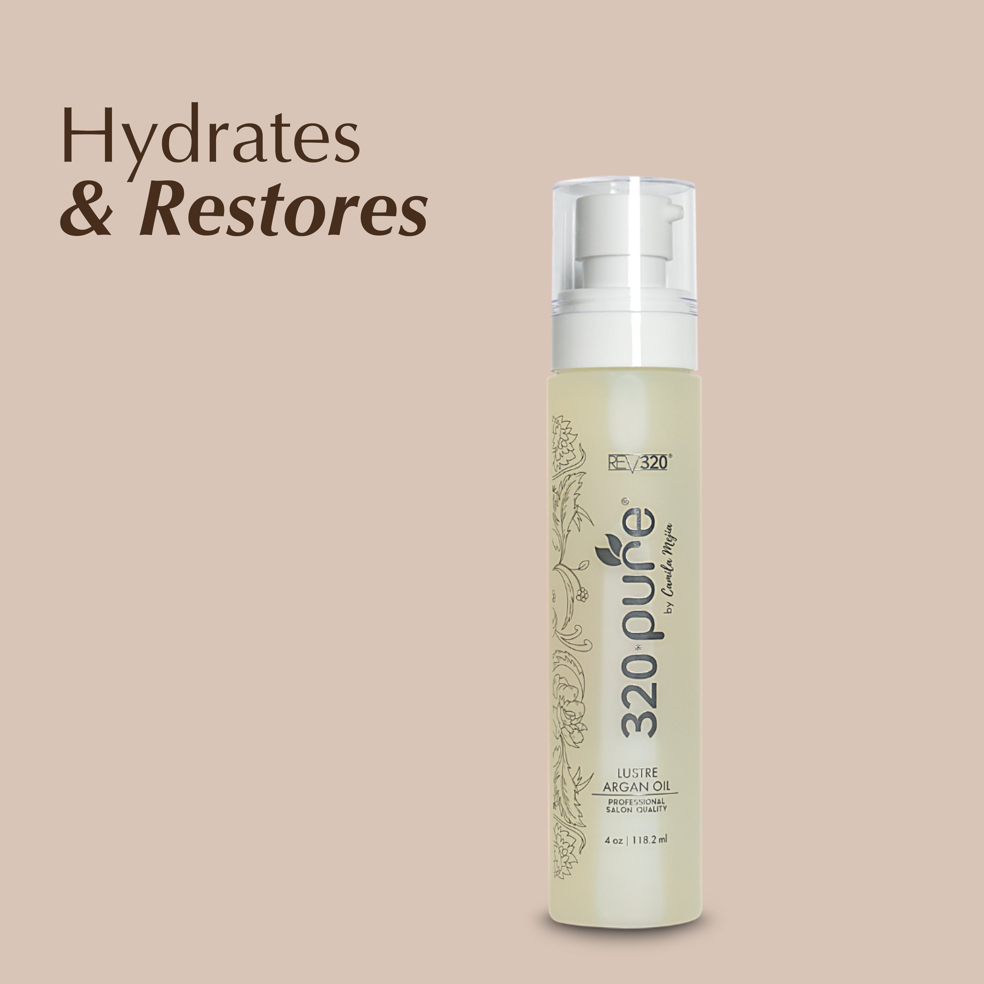 320 Pure lustre argan oil product banner to hydrate and restore the hair