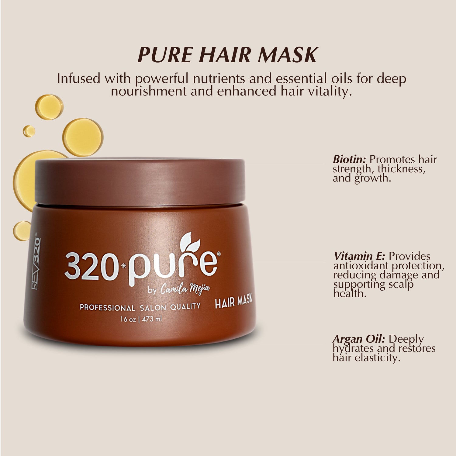 320 Pure hair mask banner with a list of ingredients included
