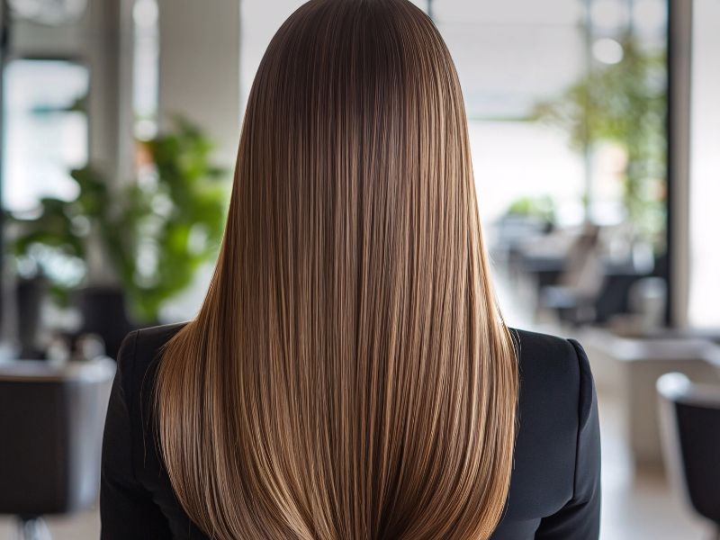 Back View of Woman with Crimped Hair at Hair Salon Interior