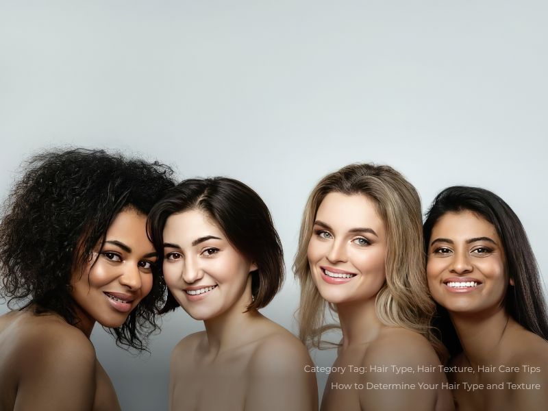 Four women with diverse hair types standing together smiling