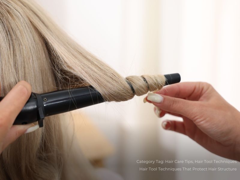 Hairdresser Curling Woman's Hair in Salon