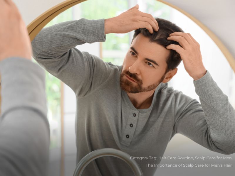 Man with Hair Loss Problem Looking  in Mirror