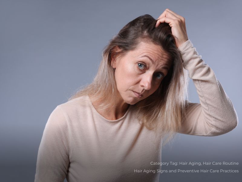 Worried Woman with Hair Loss Problem on Grey Background