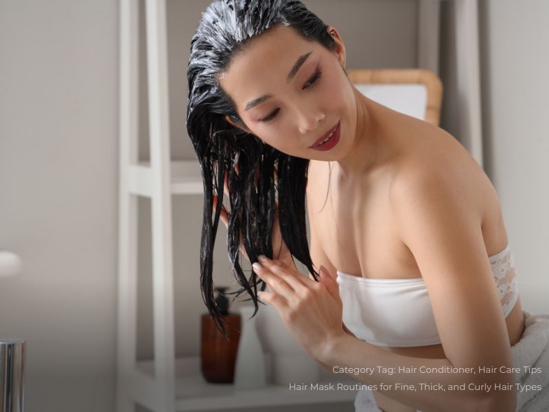 Young Asian Woman Applying Hair Mask in Bathroom