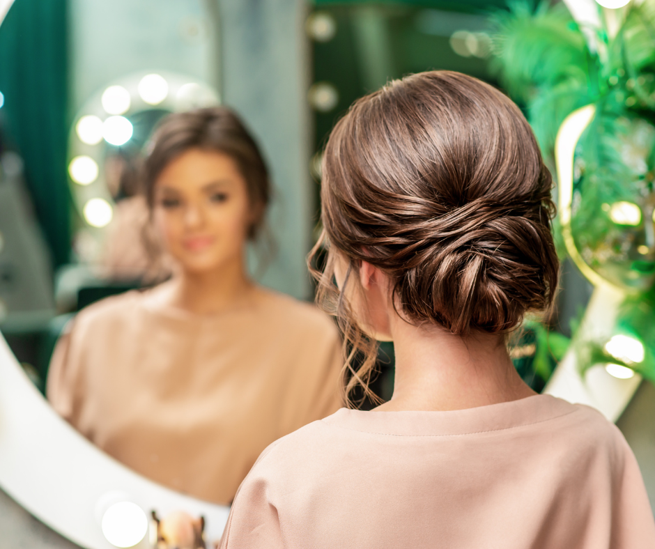 beautiful woman staring in the mirror