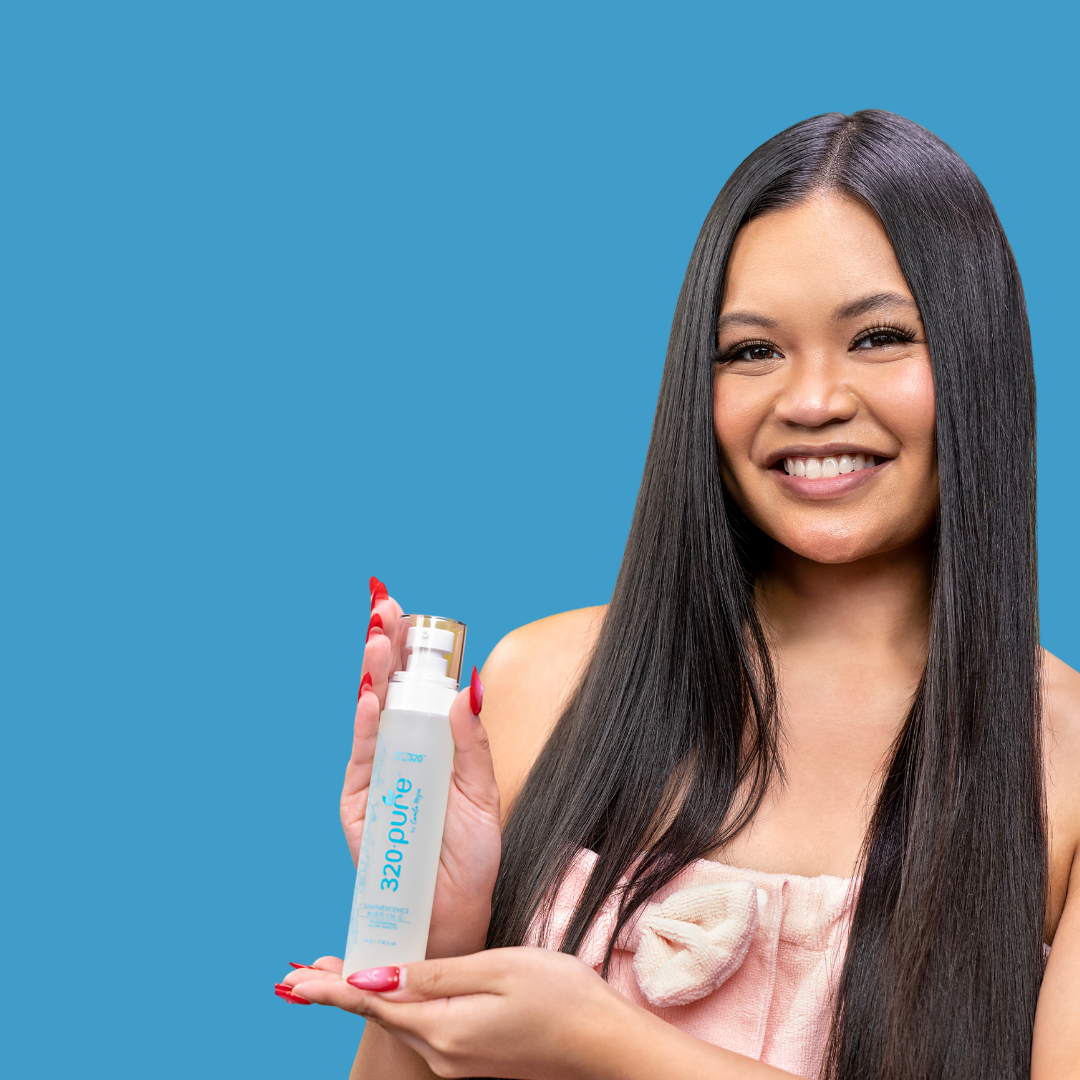 320pure luminescence oil hair care and model