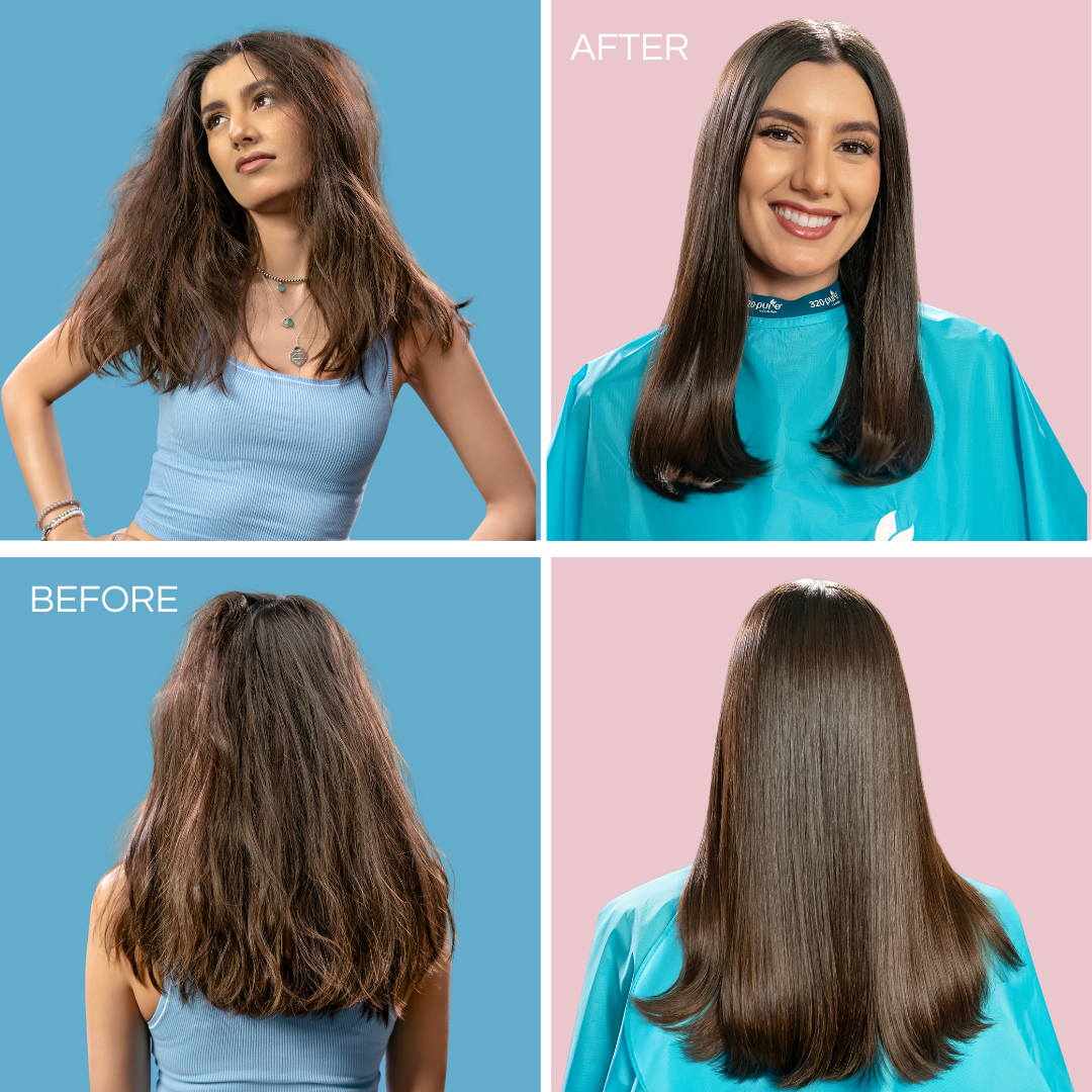 before and after applying moisture conditioner for fine hair