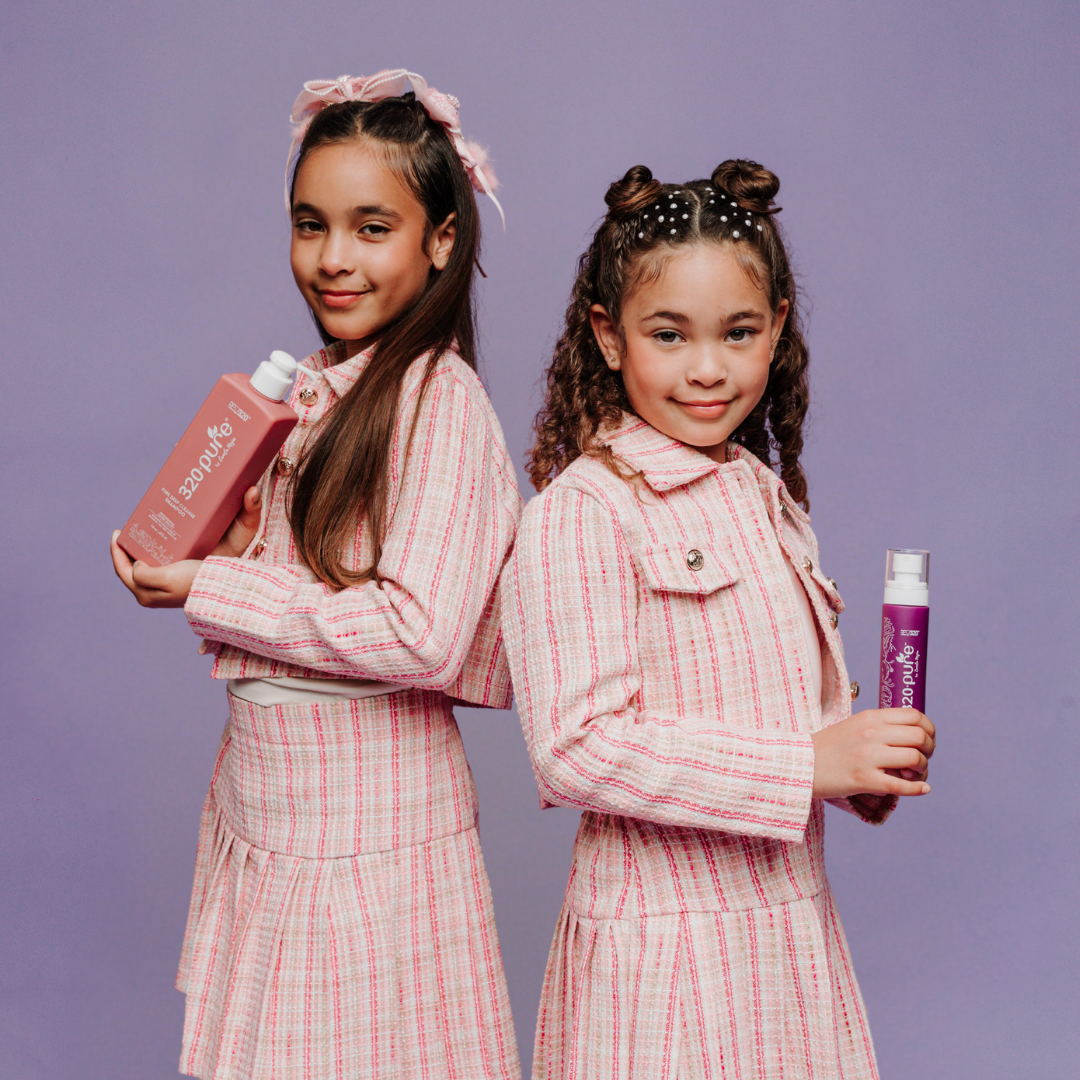 kids holding 320pure spring hair care bundle