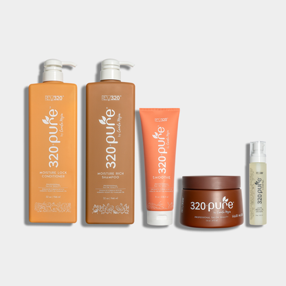 Collection of 320 Pure hair care products on a white background