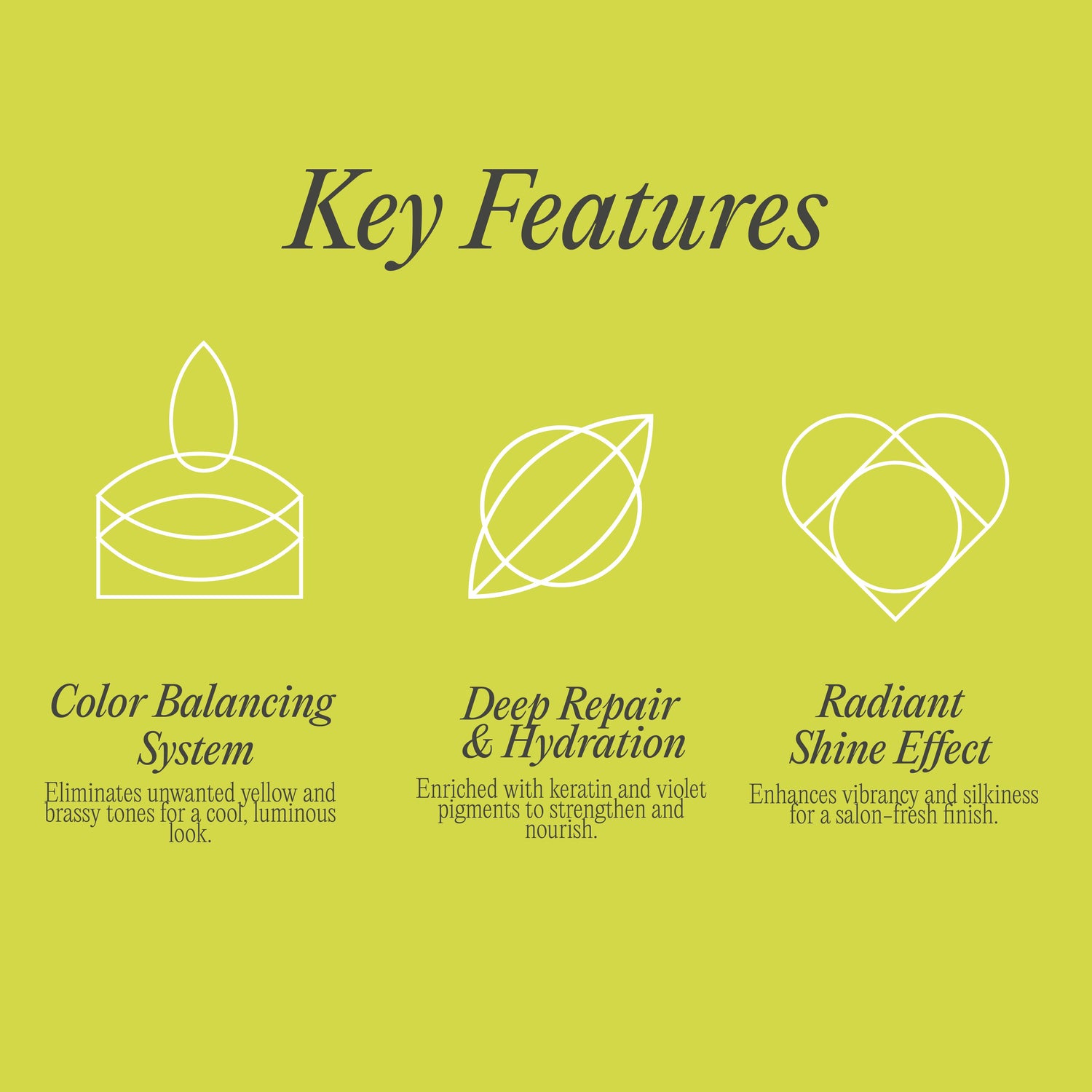 Product banner for the key features of Kpure purple rain shampoo