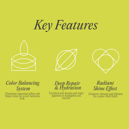 Product banner for the key features of Kpure purple rain shampoo