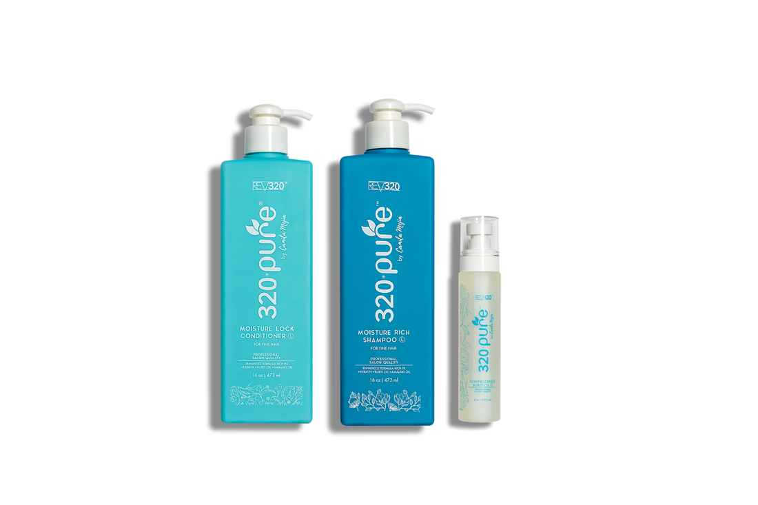 REV320 deep hydration hair care set for dry hair.